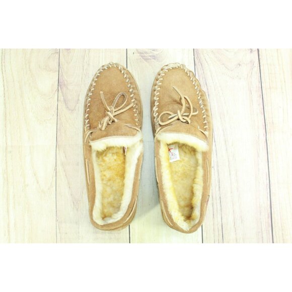 LL Bean Brown Suede Wicked Good Shearling Lined Moccasin Slippers Size 9 M - Picture 7 of 10